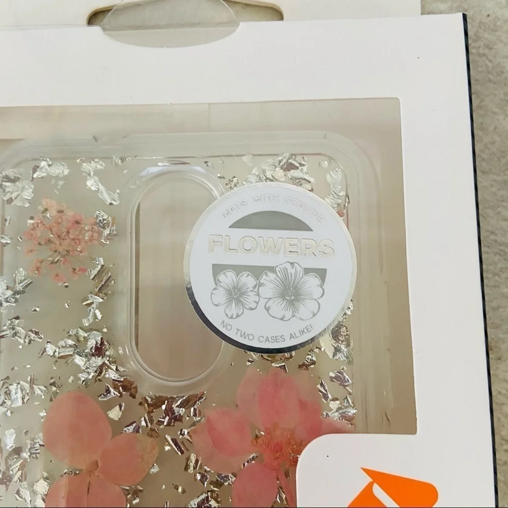 LG tribute dynasty pink silver sparkly pressed flower Botanic series phone case